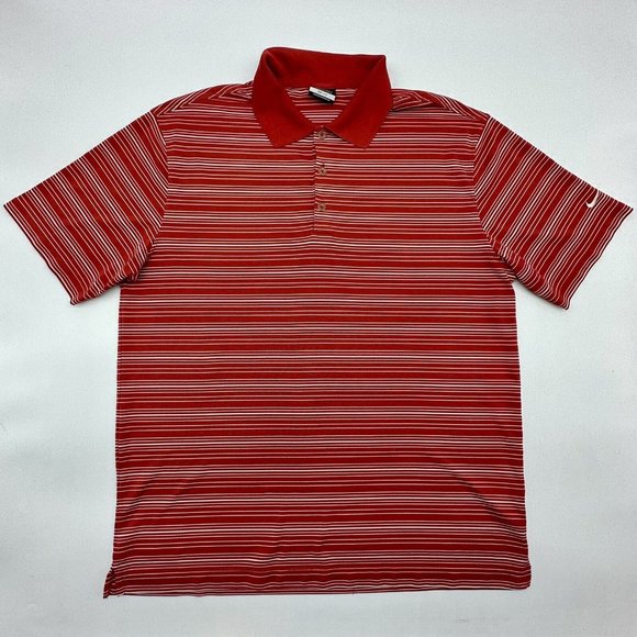 Nike Other - Nike Golf Dri-Fit Men's Size Large Red Striped Short-Sleeve Sports Polo Shirt